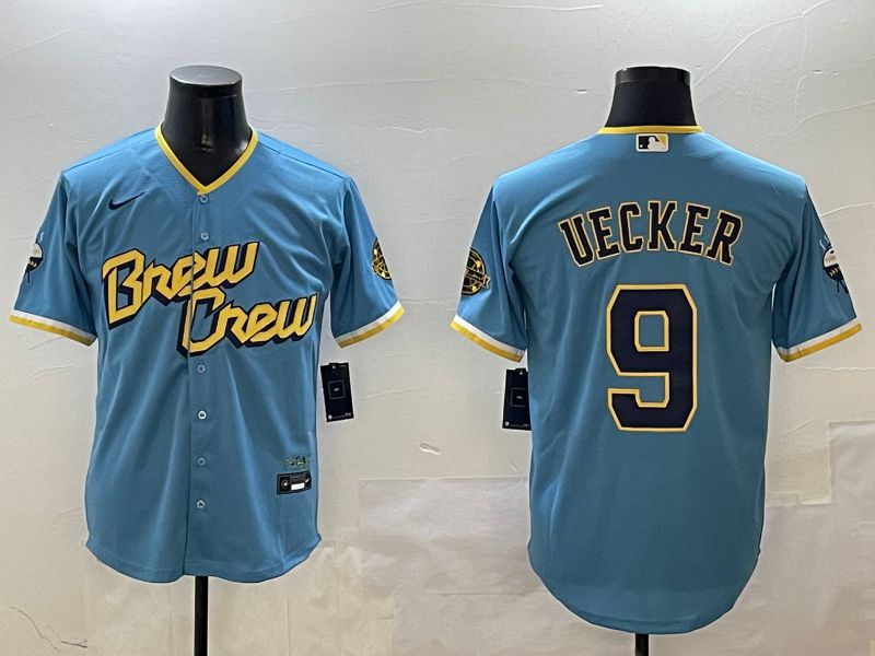 Men Milwaukee Brewers #9 Uecker Light Blue City Edition 2025 Nike MLB Jersey style 1